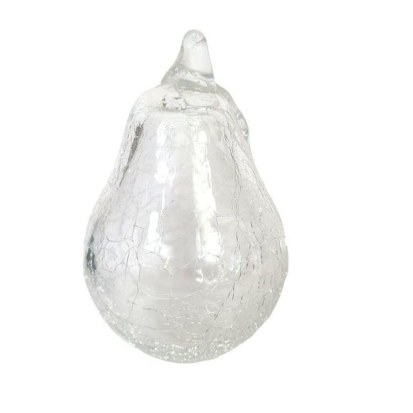 Vintage Clear Crackle Glass Hand Blown Pear 4" Decorative Figurine - Picture 3 of 5